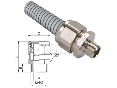 METALL-VERBINDER AU 159P FÜR METALL-SCHUTZSCHLÄUCHE MIT EINER PVC-, PUR- ODER PA-UMMANTELUNG